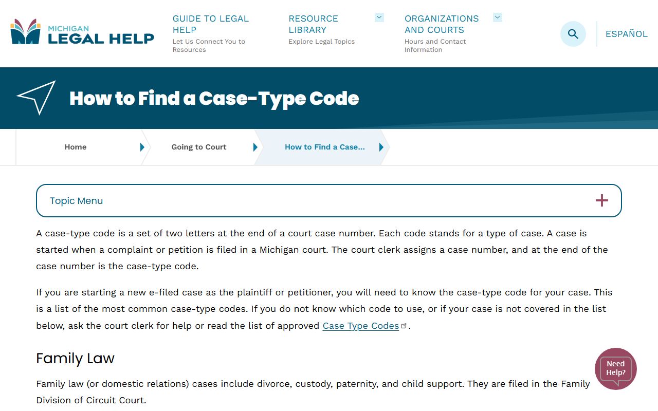 Ontonagon County court docket case-type-code guide for reading Michigan case numbers