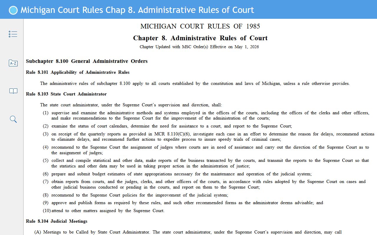 Michigan Court Rules Chapter 8 covering sealed and confidential Ontonagon County court records
