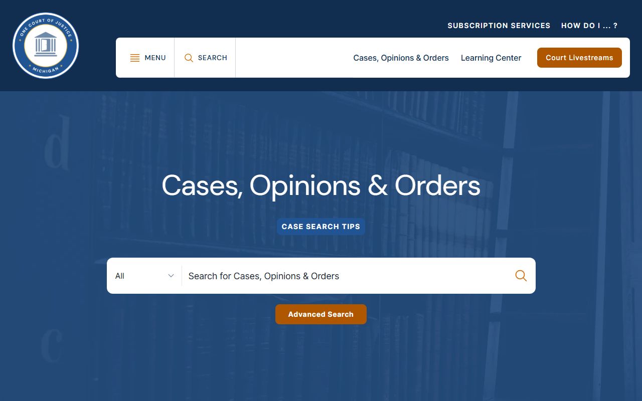 Michigan Courts case-search page for opinions and orders tied to Ontonagon County court records