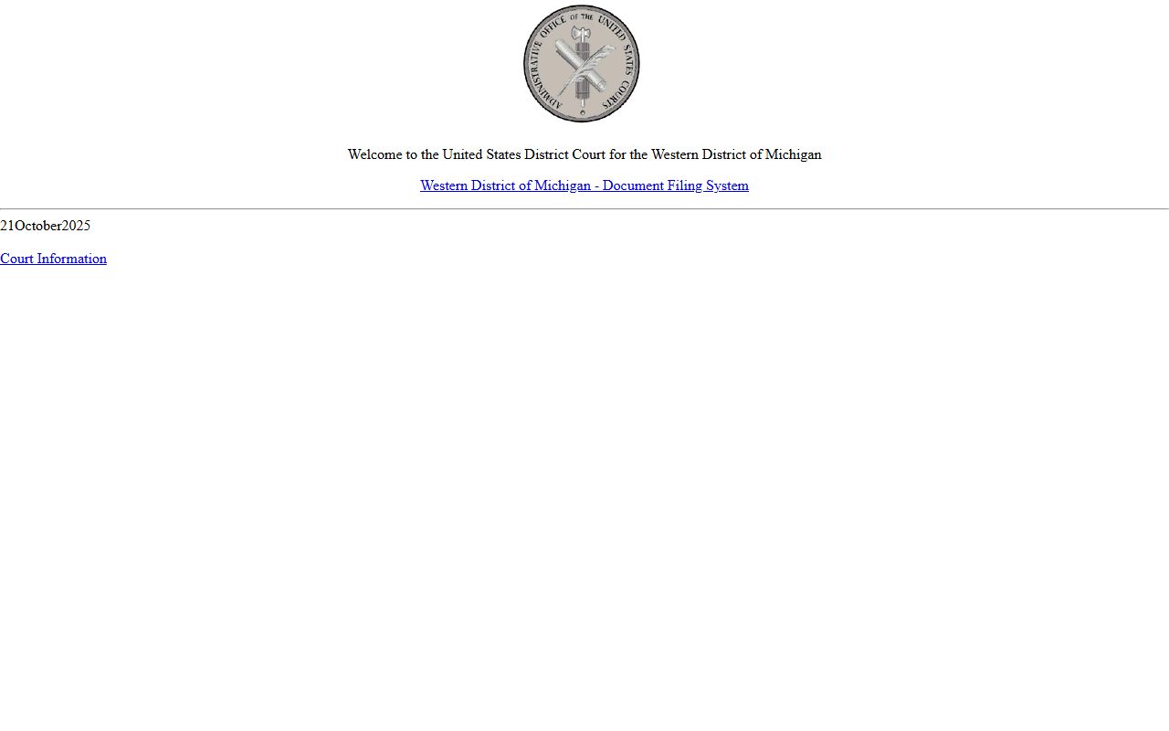 Western District of Michigan CM/ECF login for federal case records tied to Ontonagon County