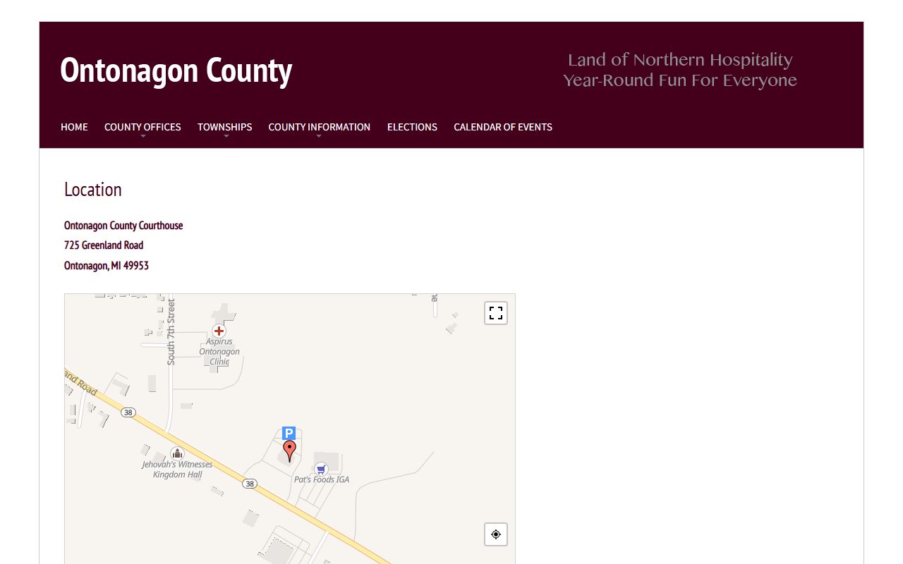 Ontonagon County courthouse location page for court records visitors