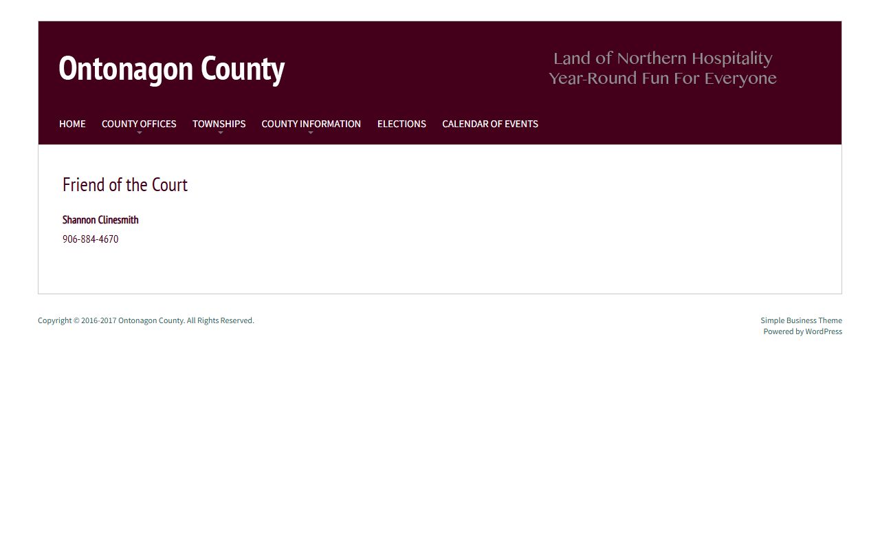 Ontonagon County Friend of the Court page for family court records