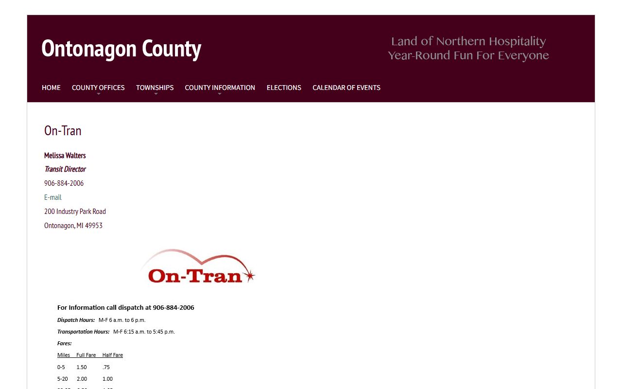 Ontonagon County On-Tran transit page for courthouse and court records visitors