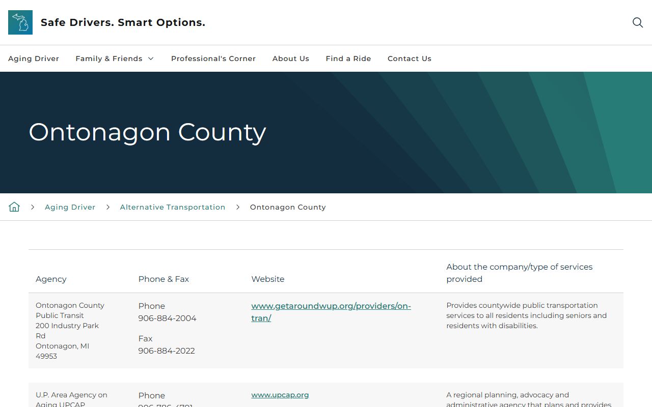 State of Michigan alternative transportation listing for Ontonagon County court records access